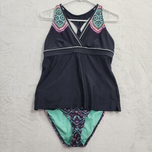 Athleta Tankini Swimsuit Set Womens M Gray Cozumel Twist Racerback Swim Beach